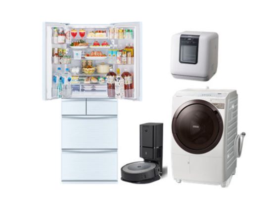 家具家電レンタルの洗濯機、ロボット掃除機、ドラム式洗濯機、食洗器